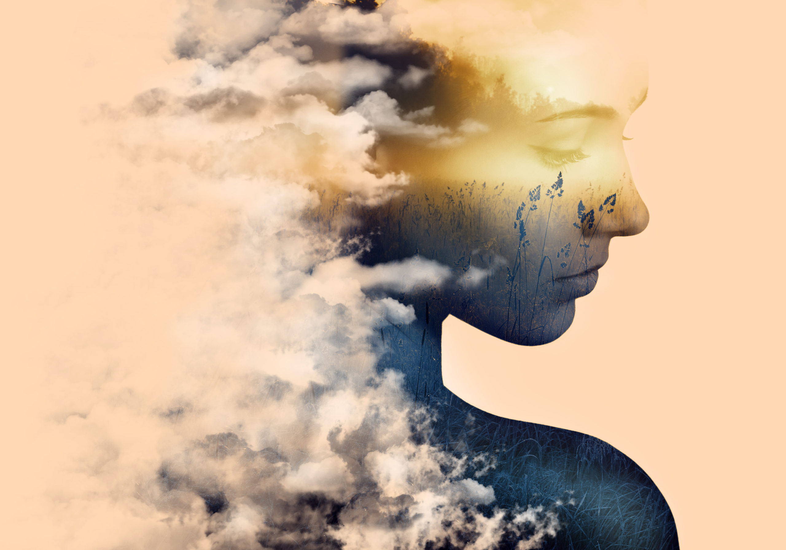 double,exposure,portrait,of,young,woman,and,morning,mist,in